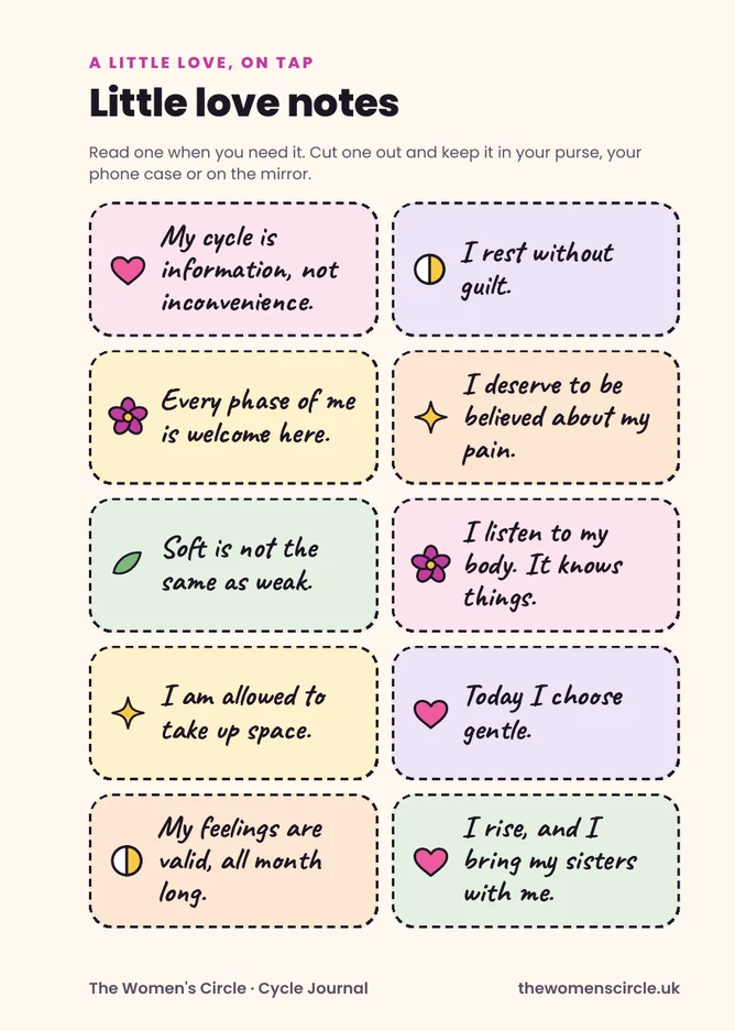 Little love notes page: ten cut-out affirmation cards