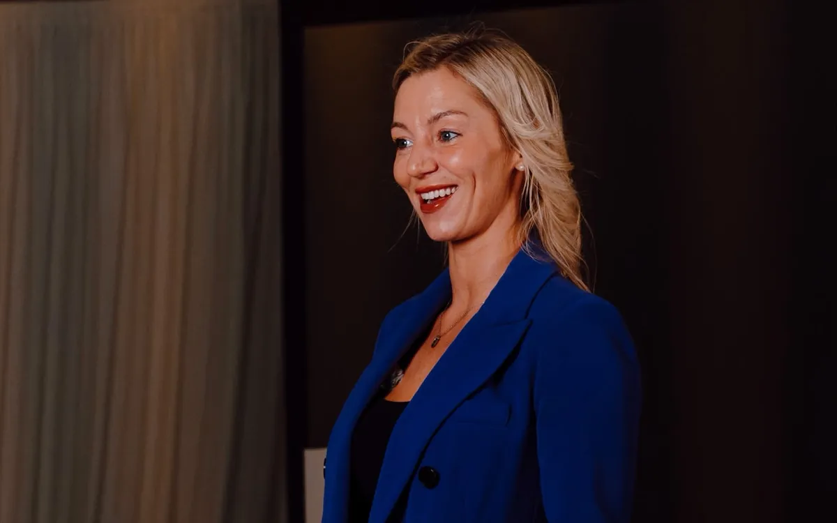 Sophie East, founder of The Women's Circle, smiling as she speaks at Circle 2.0